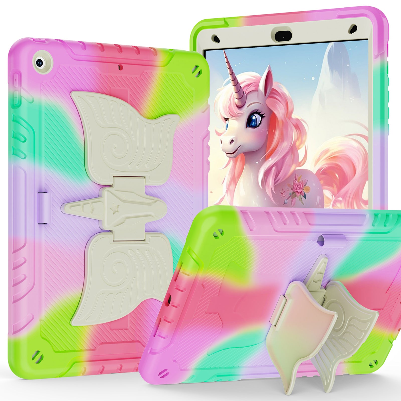 For iPad 10.2 (2021) / 10.2 (2019) / 10.2 (2020) Case Silicone+PC Drop-resistant Tablet Cover with Unicorn Kickstand For iPad 10.2 (2021) / 10.2 (2019) / 10.2 (2020) Case Silicone+PC Drop-resistant Tablet Cover with Unicorn Kickstand